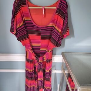 Tracy Reese Pink and Black Striped Midi Dress